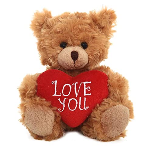 Made By Aliens Plush Stuffed Animal Mocha Heart Bear – Love You Bears- Toy for Kids & Adults Valentine's Day - Embroidered Heart Pillow (6 inch,...