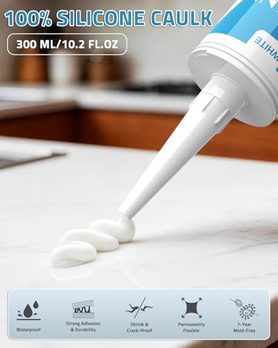 Image of PAULINN 12 Packs White Silicone Sealant 100% Waterproof Silicone Caulk