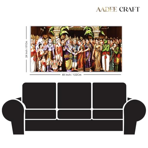 Image of AADEE CRAFT Srinivasa Kalyanam Wall Canvas Painting Big Size With Wooden Framed For Living Room Bedroom, Shri Ram & Mata Sita Swayamber Wall Art For Home Decor Office Walls Size Large (48x24 inches)