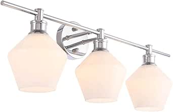 Living District Gene Industrial Mid-Century Modern 3 Light Entryway and Bathroom Wall Sconce in Chrome and Frosted White Glass