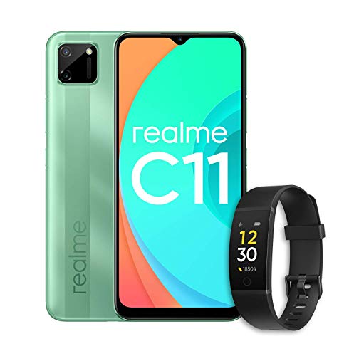 realme C11 (ミントグリーン)、realme バンド (ブラック) 付き - 6.52 インチスマートフォン、2 GB RAM + 32 GB ROM、MediaTek Helio G35 ゲームプロセッサー、デュアル 15MP カメラ、デュアル Sim