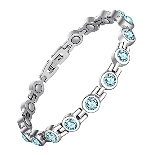 Feraco Magnetic Bracelet For Women Titanium Steel Magnetic Bracelets With Gorgeous Sparkling Cubic Zirconia Costume Jewelry (Blue) #TOP22