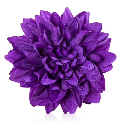 Ruaniao Purple Artificial Dahlia Flowers Bulk - 15 Pack 3.5 Inch Large Silk Fake Flower Heads for DIY Crafts & Wedding Decorations