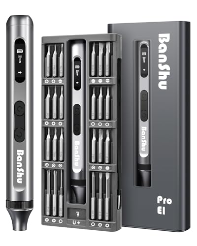 Banshu Electric Screwdriver, 52 in 1 Mini Electric Screwdriver Set with Metal Case, S2 Precision Bits, LED Light, Small Magnetic Professional Repair Tool Kit for Eyeglasses, Watch, PC, Laptop, Phone