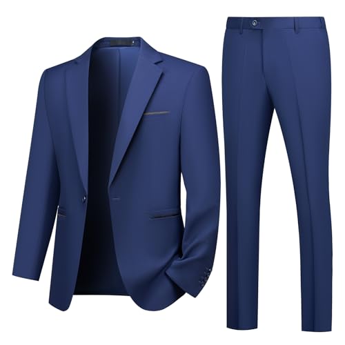 Autsel Traje de Hombre de 2 Piezas Slim Fit Traje Ajustado Traje de Boda de Negocios con Un Botón Azul Marino M