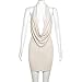 Women Sexy Sparkly Prom Dress Halter Deep V Neck Ruched Backless Bodycon Mini Dress Beige