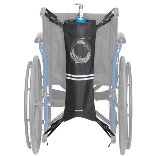 Oxygen Tank Holder for Wheelchiars Oxygen Cylinder Bag with Adjustable Zippers and Mesh Storage Pockets Portable Wheelchair Attachment for Oxygen Fits Most Oxygen Cylinders Black