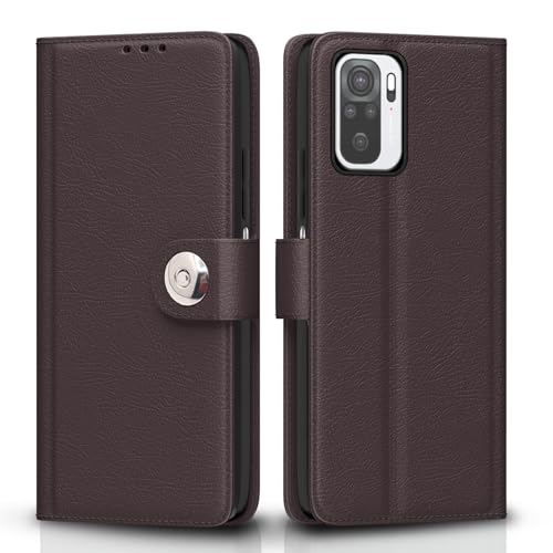 Image of Pikkme Flip Cover Leather Finish | Inside TPU with Card Pockets | Wallet Stand and Shock Proof | Complete Protection Button Flip Case for Redmi Note 10 / Note 10s / Note 11 SE (Coffee)