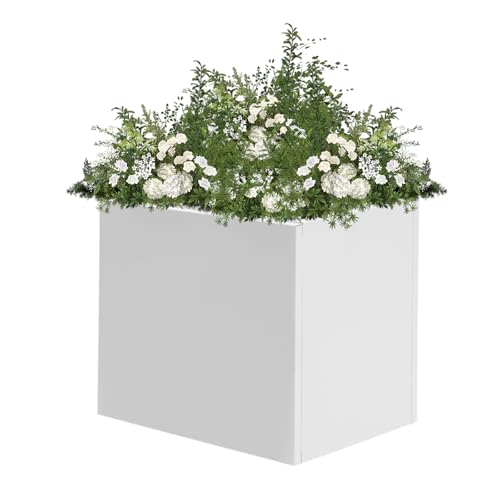 LKHDONG Vaso da fiori in metallo, quadrato, 50 x 50 x 50 x 50 cm, con 1 guanto protettivo, per uso interno ed esterno, bianco