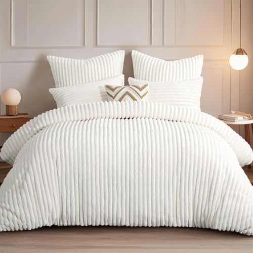 RUIKASI Winter Flanell Bettwäsche 200 x 200 Weiß 3teilig, Plüsch und Warm | Kuschelige Flauschige Winterbettwäsche, Cord Teddy Fleece Cashmere-Touch Bettbezug mit Reißverschluss +
