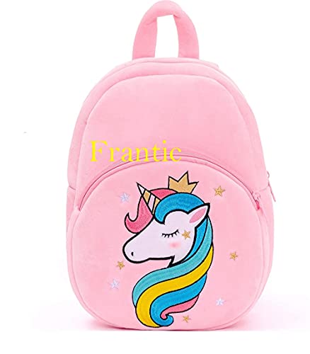 Image of Frantic Boy's Girl's Soft Velvet Plush Unicorn, Elephant Car Animal Cartoon School Bag (Pink, Grey, 2 To 5 Years)