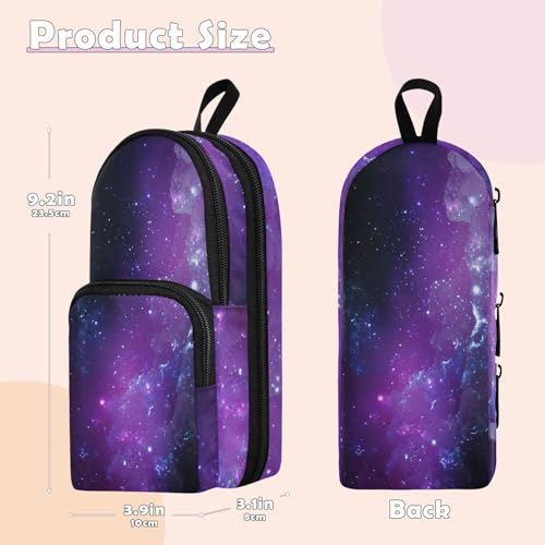 Image of ZAZYXTJ Galaxy Standing Large Capacity Pencil Case 3 Compartment Pen Pouch Storage Canvas Makeup Bag for School Office Teen Girl Boy Men Women