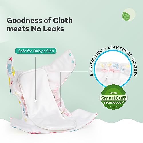 Image of Mylo Leak Proof Baby Cloth Diapers (2 Diaper & 2 Inserts) for 3 Months to 3 Years Babies | Washable & Reusable| Adjustable Waist & Height| Oeko Tex Certified-Heart Doodles + Rainbow