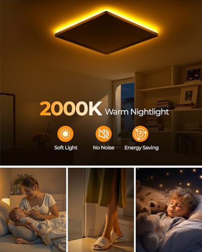 BLNAN 18W LED Ceiling Light, Light Fittings Ceilings with 4W Warm Night Light, 3000K/4000K/5000K Flush Mount Ceiling Light for Bedroom Hallway Kitchen Balcony Basement Bathroom, Square White 22CM - Image 6