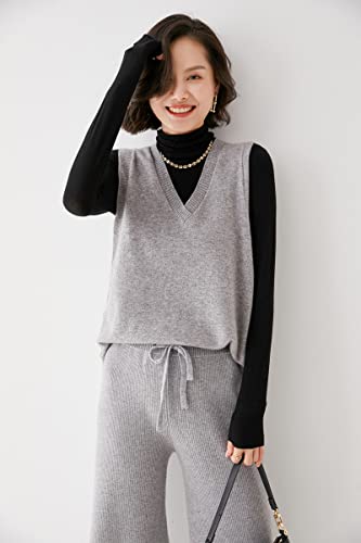 Image of Women's V-Neck Simple Three-Button Design Solid Color Loose Casual All-Wool Knitted Vest