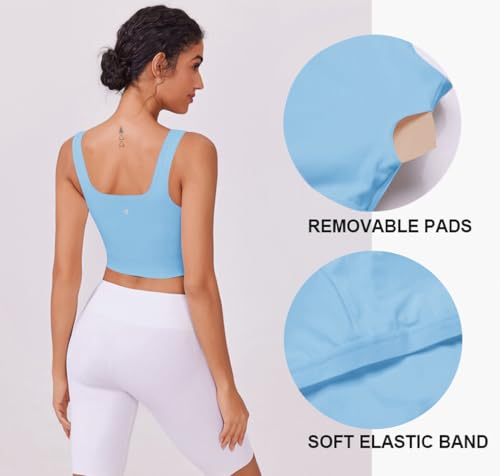 Image of PINSPARK Sports Bra for Women Square Neck Longline Tank Top with Built in Bra
