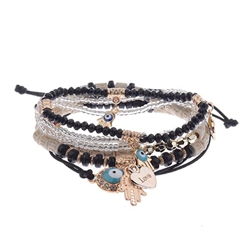 Vintage 4Pcs/Lot Women Bracelets Set Bohemia Charm CZ Hand Natural Stone Beads Tassel Pendents Bracelets Pour Les Femmes