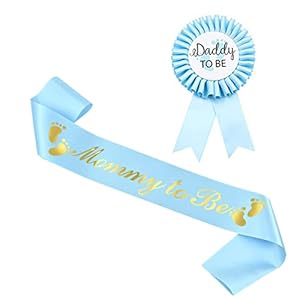 Yuarmi 2 Pcs Baby Shower Decorations Set,Daddy to be Tinplate Badge Pin and Mommy to be Sash Kit for Baby Shower Decorations Gender Reveals Party Gifts