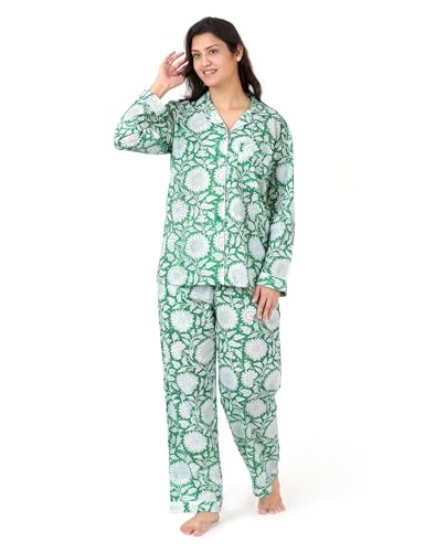 Image of Huar Women Pajama Set, 4 pcs Button Down Vacation Beach Cotton Set, Lounge wear PJ Set For Birthday