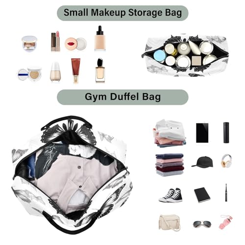 Travel Duffel Bag Large Weekender Overnight Bags for Women Men, Black White Butterflies Gym Bag with Toiletry Bag4