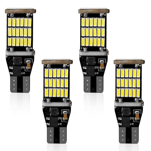 Tuxihapp 4PCS T15 LED Reverse Light Bulbs for Car - 6500K 4014 45SMD Chipsets Super Bright Backup Light Turn Signal Bulb - No-Error Brake Lights Bulb Replacement for Most Cars (White)