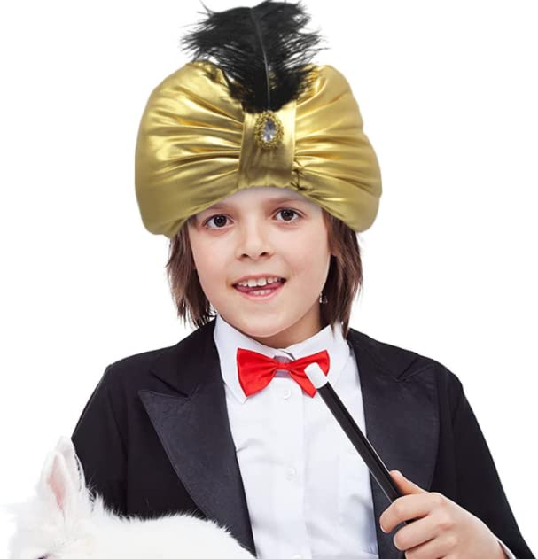 Sultan Hat Turban Halloween Fancy Hat Sultan Headpiece Headwear Indian Feather Hat Arab Hat Pleated Prince Hat with Feather King Cosplay Hat Carnival Feather Headdress Halloween Party Funny Hat - Image 2