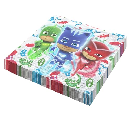 Party Factory 20 serviettes en papier PJ Masks' 33x33cm, colorées, 3 épaisseurs, jetables pour anniversaires d'enfants ou soirées à thème Party Factory 20 serviettes en papier PJ Masks' 33x33cm, colorées, 3 épaisseurs, jetables pour anniversaires d'enfants ou soirées à thème
