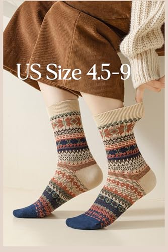 4 Pairs of Cute Socks with Vintage Pattern Comfy Cotton Crew Socks Breathable Seamless Bohemian Nordic style Unisex2