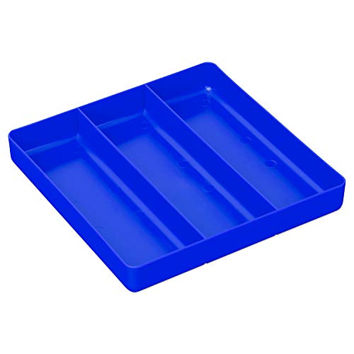 Image of Ernst Manufacturing Toolchest Tray: Stackable Garage Organizer Tray in Blue with 3 Compartments - For Trades, Mechanics, Electricians, Plumbers, Household Use, Hobbies - Heavy Duty - Made in the USA