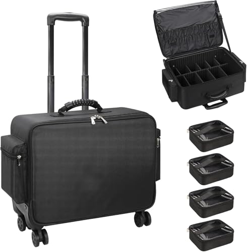 Image of Adson Multifunctional Professional Beauty Makeup Artist Rolling Cosmetic Aluminium Vanity Trolley Beauty Train case Makeup Cosmetic Trolley Hairstylist Travel Organizer (Glossy Black)
