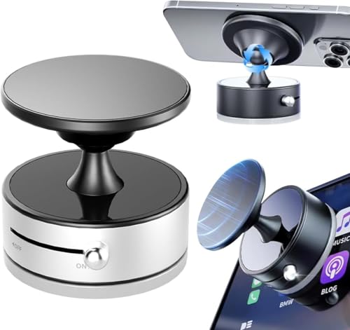Vacuum Suction Magnetic Phone Holder, 360° Adjustable Car Phone Mount, Universal Double-Sided Magnetic Bracket for Smartphones in Vehicles/Gym/Shower/Mirror (Silver)