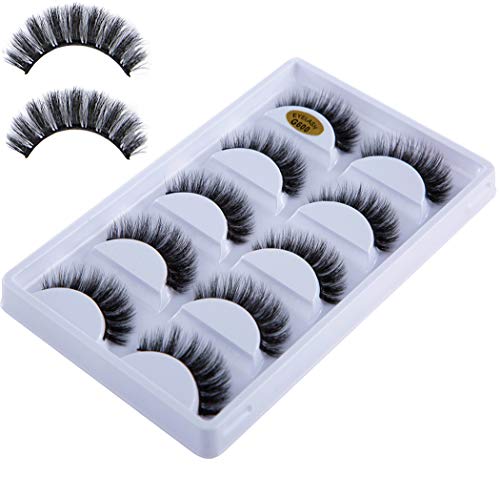 3D Mink Lashes Falses Eyelashes Natural 5 Pairs, 100% Fuax Mink Eyelashes, Long Soft Thick Fake Eyelashes, Handmade Reusable Eye Lashes Eye Makeup Eyelash Extensions Tools