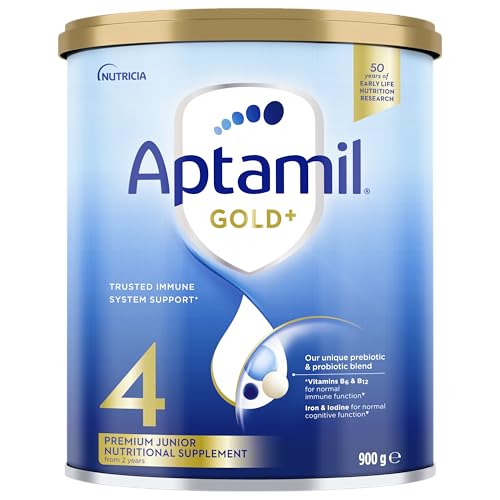 Aptamil Gold+ 4 Premium Junior Milk Drink, Rich in Essential Vitamins and Minerals, Toddler Formula with Probiotic & Prebiotic Blend and Omega 3-DHA, Easy to Prepare, From 2 Years, 900g