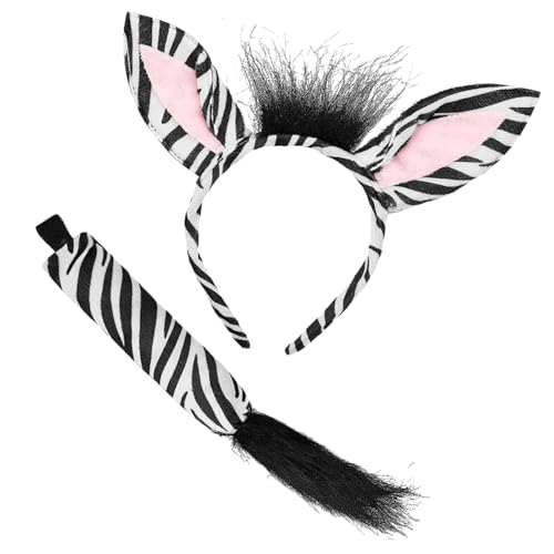 MUNSKT Conjunto de fantasia de zebra, orelhas de zebra, diadema e cauda de zebra, acessório decorativo para o cabelo, acessório decorativo para mulher, homem, Halloween, carnaval, Halloween
