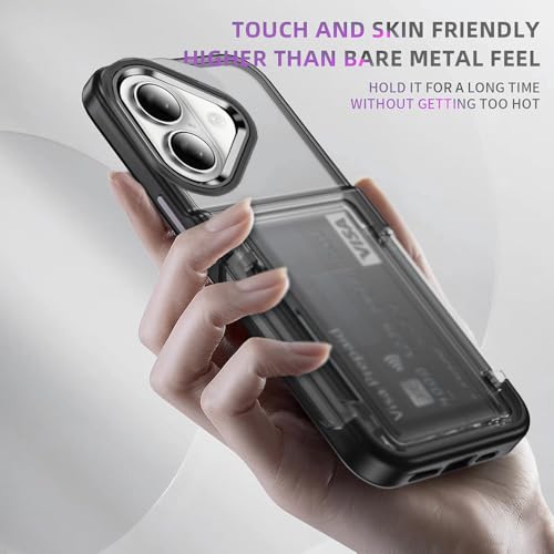 Image of KARWAN Shockproof Translucent Cardholder Back Case Cover Compatible with iPhone 16 Hybrid with Strong Minimalist Design (Black)
