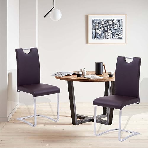 Mingone Esszimmerstühle 2er Set Schwingstuhl Freischwinger Stühle mit Hohe Lehne Gepolsterter Küchenstuhl für Küchen Büro, Braun