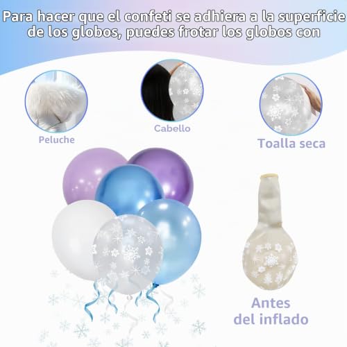 Miniatura 7 de Ousuga Globos Frozen 50 Piezas 12 Pulgadas Violeta Azul Blanco Con Copos De Nieve, Para Cumpleaños Navidad Año Nuevo Bautizo Decoración