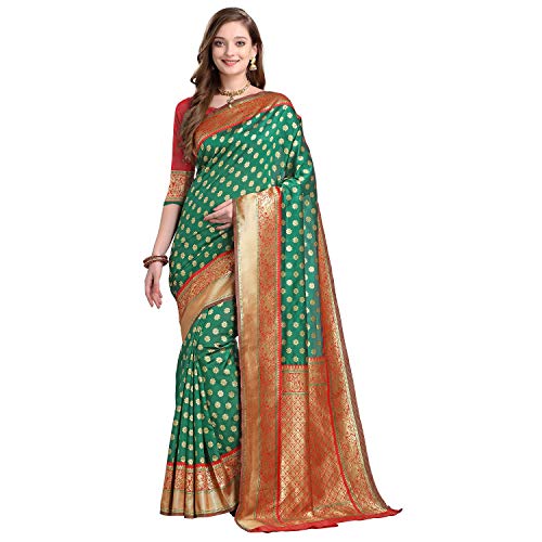 DREAMANGEL FASHION Womens Stitched Blouse Cotton Silk Solid Fancy Saree (Unstitched, Green)