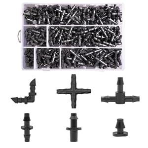 280 Pcs Drip Irrigation System Fitting Kit for 1/4 inch Irrigation Tubing Hose, Greenhouse Garden Plant Irrigation Fittings with Barbs Six Fittings for Easy Installation
