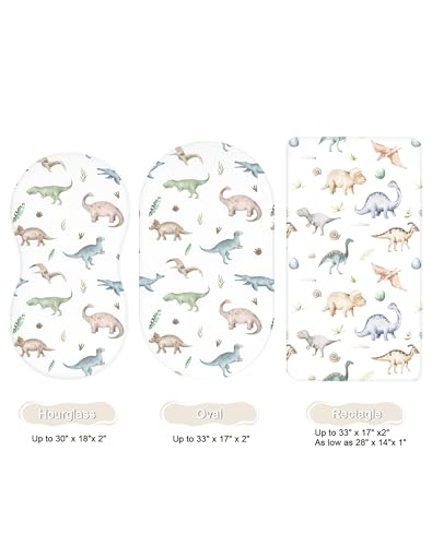 Image of Bassinet Sheets for Baby Girls Boys 2 Pack, Fitted Baby Mattress Sheet for Rectangle, Oval, Hourglass Bassinet Mattress, Breathable Cozy & Universal Fit (Dino Pals, Bassinet Sheet)