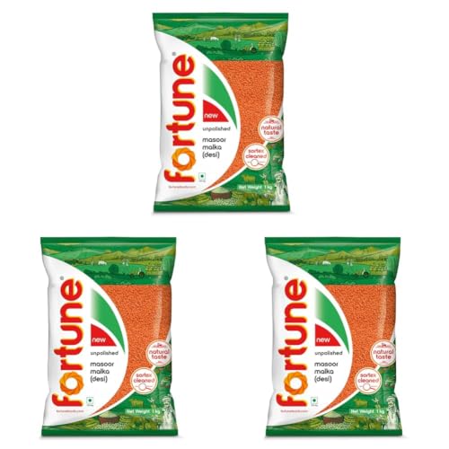 Image of Fortune Masoor Malka (Desi), 1 kg, Unpolished and Sortex cleaned (Pack of 3)