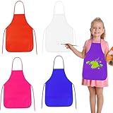 PLULON 4 Pcs Kids Apron Painting Aprons, Kids Aprons for Painting Art Apron Smocks Bulk for Art Activity Craft Home Kitchen Classroom Party Supplies (Red, Blue, Rose Red, White)
