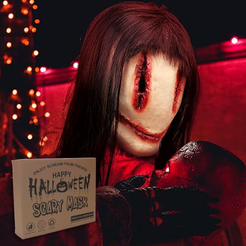 Homgaty HOMGATYPTGA126 Creepy Halloween Mask With Hair, Horror Devil Mask Natural Latex Stitching Female Men Ghost Mask thumb #3