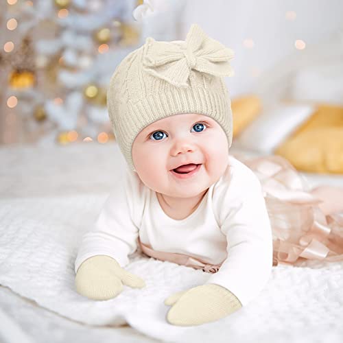 Satinior 3 Set Kids Baby Toddler Winter Hats And Mittens Classic Warm Knitted Beanie Gloves For Boys And Girls 0-6Y (Chic Colors,Bow Style) One Size #TOP6