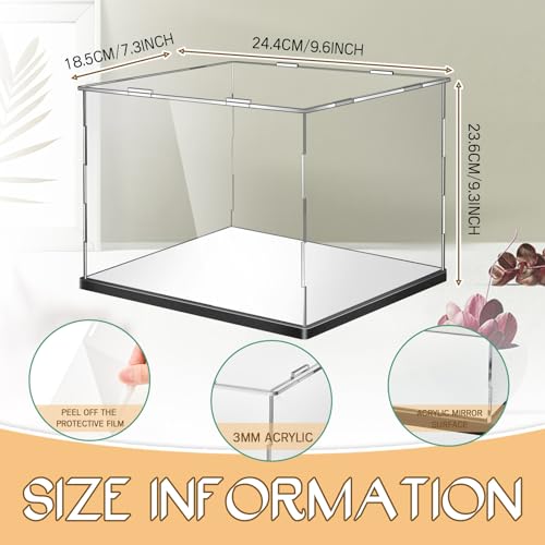 Barydat Clear Hat Display Case 9.6" L x 7.3" W x 9.3" H Acrylic Baseball Cap Holder Stand Transparent Hat Storage Box Dustproof UV Protection with Removable Mirror Base for Football Sports Caps by Barydat - Image 2