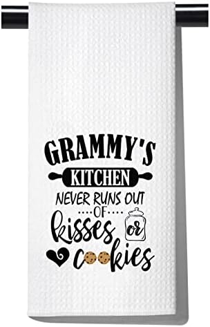 POFULL Grandma Gift Kitchen Never Run Out of Kisses and Cookies Dish Towel for Kitchen Decor (Gram Towel)