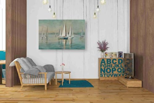 Image of Epic Graffiti 'Sailboats At Sunrise' by Danhui Nai, Canvas Wall Art, 26 inchx40 inch