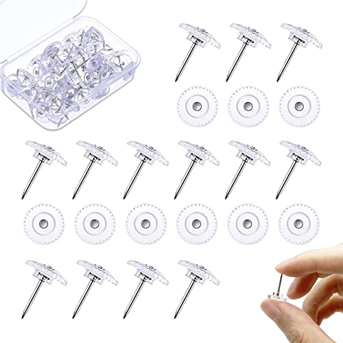 CLDESTINY 100 Pcs Durchsichtige Stecknadeln,Reißnägel mit Flache Kopf Kunststoff,für Korkplatte,Zeichenbrett,Wunschtafel, Pinnwandnadeln Wird Transparenter Aufbewahrungsbox Geliefert, Einheitsgröße Cover