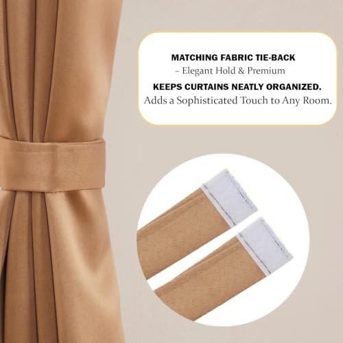 Image of 100% Blackout Window Curtains, 7 Feet, Solid Design, Faux Silk, Thermal Insulated, Noise Reducing Eyelet Door Curtain with Tie Back for Living Room & Bedroom, 115x210cm, Pack of 2 - Gold