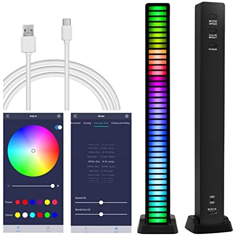 RGB Music Rhythm Light, Voice Activated LED Light, AURTEC RGB Sound Control Atmosphere Light, Upgraded 40 Bits Pick Up Light With App Control, for Gaming, Car, PC, TV, Party and More(One Piece,Black) Cover